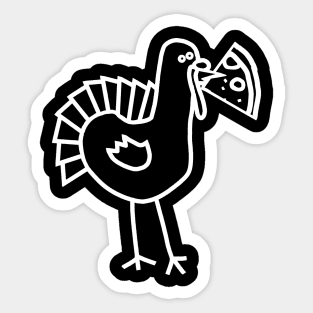 White Line Drawing Thanksgiving Turkey with Pizza Slice Sticker